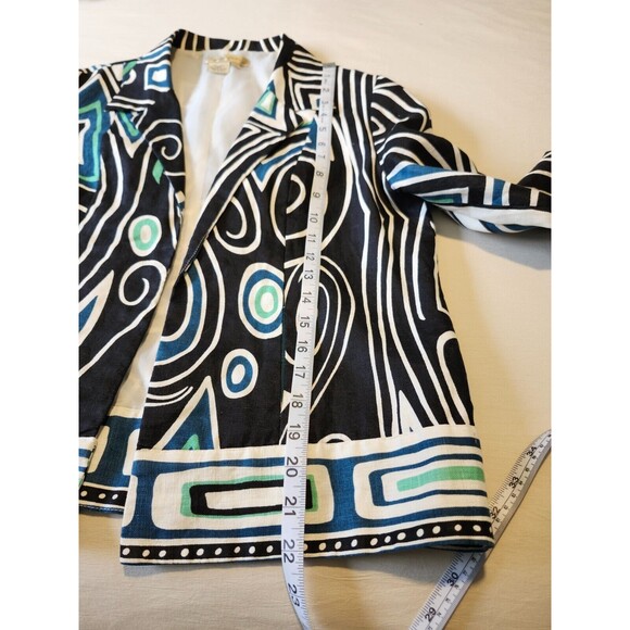 Transition Women's 100% Linen Jacket size 10 Blazer Geometric Black & Blue LNC - Picture 6 of 7